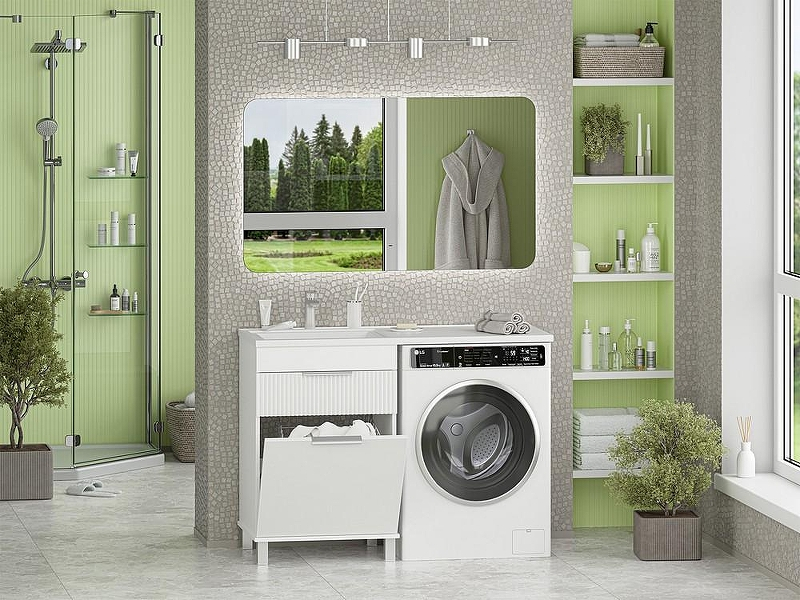 Тумба под раковину Brevita Enfida 120 ENF-07060-011Я с бельевой корзиной Белая матовая, купить, цена, заказать, магазин, доставка, скидка, промокод, купить, цена, заказать, магазин, доставка, скидка, промокод