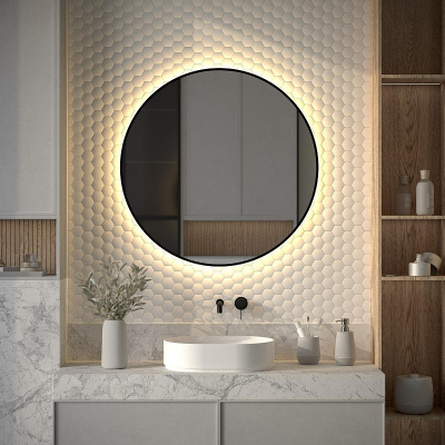 Зеркало Defesto Aura 90х90 DF 2996 с подсветкой 28W-3000K/Без выключателя/Теплый белый свет/Черная рама