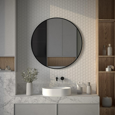 Зеркало Defesto Aura 90х90 DF 2996 с подсветкой 28W-3000K/Без выключателя/Теплый белый свет/Черная рама