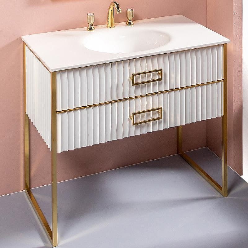 Тумба под раковину Boheme Armadi Art Monaco 100 866-100-WG Белый глянец Золото, купить, цена, заказать, магазин, доставка, скидка, промокод, купить, цена, заказать, магазин, доставка, скидка, промокод