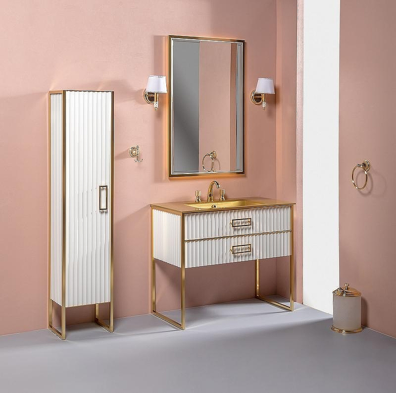 Тумба под раковину Boheme Armadi Art Monaco 100 866-100-WG Белый глянец Золото, купить, цена, заказать, магазин, доставка, скидка, промокод, купить, цена, заказать, магазин, доставка, скидка, промокод