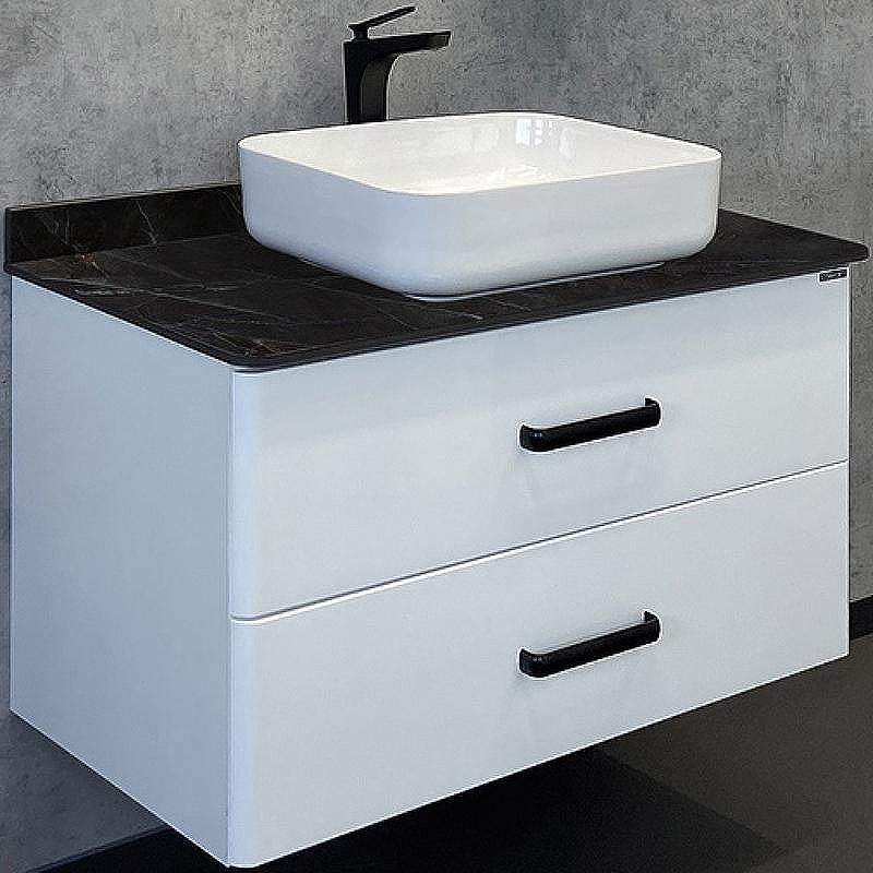 Тумба с раковиной Comforty Амстердам 95 00-00014001 подвесная Белая глянцевая Калакатта Блэк, купить, цена, заказать, магазин, доставка, скидка, промокод, купить, цена, заказать, магазин, доставка, скидка, промокод