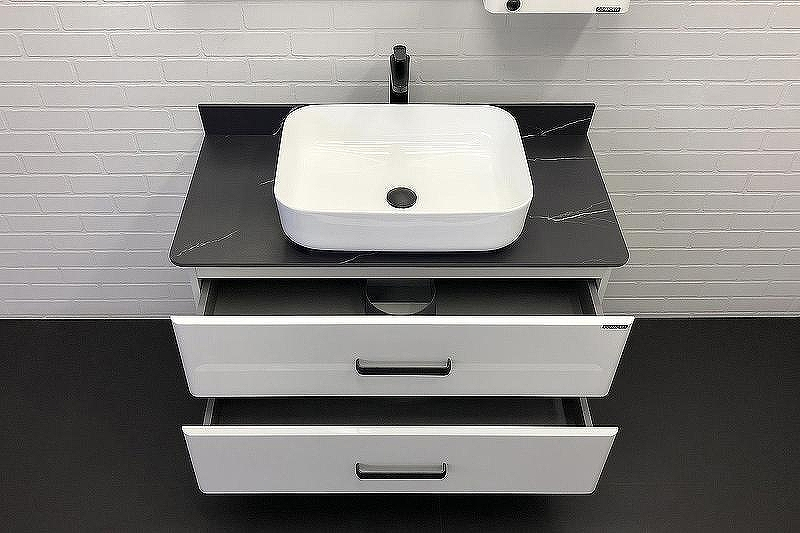 Тумба с раковиной Comforty Амстердам 95 00-00014001 подвесная Белая глянцевая Калакатта Блэк, купить, цена, заказать, магазин, доставка, скидка, промокод, купить, цена, заказать, магазин, доставка, скидка, промокод