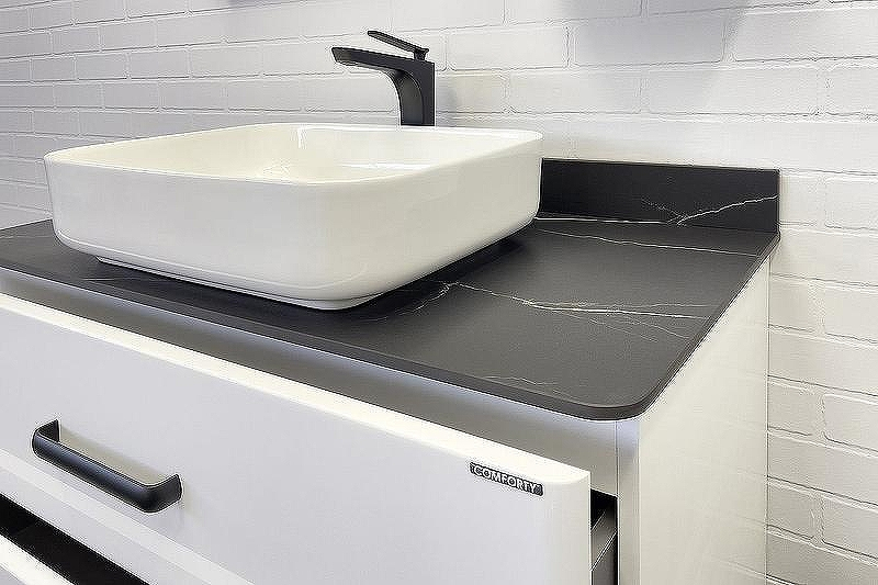 Тумба с раковиной Comforty Амстердам 95 00-00014001 подвесная Белая глянцевая Калакатта Блэк, купить, цена, заказать, магазин, доставка, скидка, промокод, купить, цена, заказать, магазин, доставка, скидка, промокод
