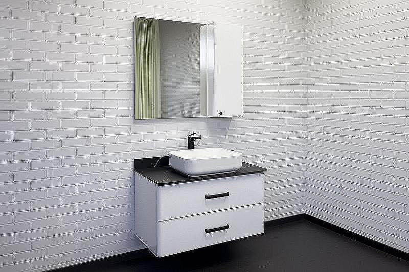 Тумба с раковиной Comforty Амстердам 95 00-00014001 подвесная Белая глянцевая Калакатта Блэк, купить, цена, заказать, магазин, доставка, скидка, промокод, купить, цена, заказать, магазин, доставка, скидка, промокод