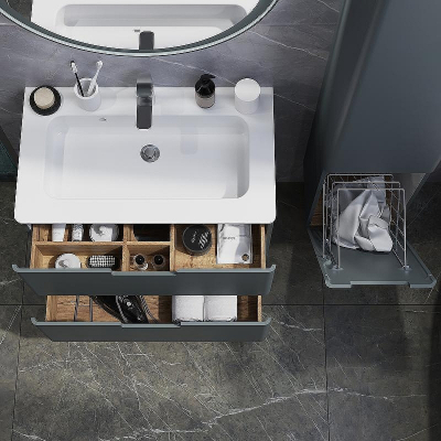 Шкаф пенал Creto Bravo 35 22-BrG35 подвесной с бельевой корзиной Серый