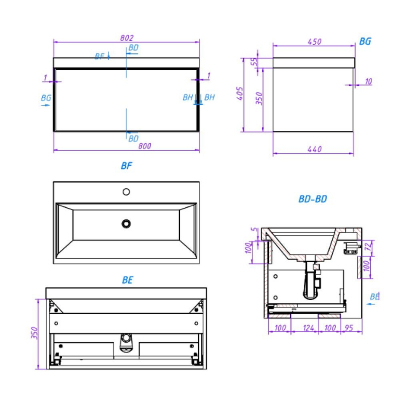 Тумба под раковину La Fenice Simpla 80 FNC-01-SIM-BG-80 подвесная Синяя матовая