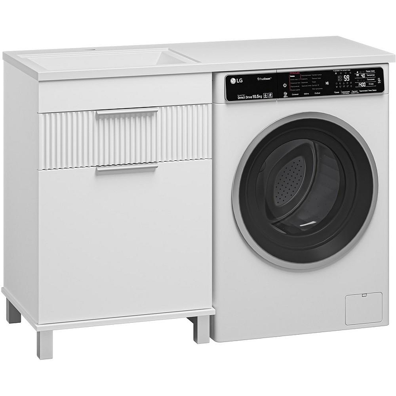 Тумба с раковиной Brevita Enfida 120 L УТ000024652 с бельевой корзиной Белая матовая, купить, цена, заказать, магазин, доставка, скидка, промокод, купить, цена, заказать, магазин, доставка, скидка, промокод