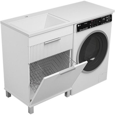 Тумба с раковиной Brevita Enfida 120 L УТ000024652 с бельевой корзиной Белая матовая