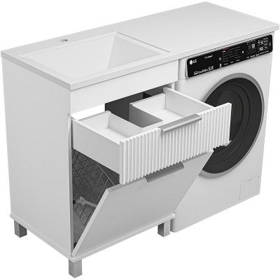 Тумба с раковиной Brevita Enfida 120 L УТ000024652 с бельевой корзиной Белая матовая