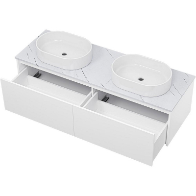 Тумба с раковиной Misty Виста 150 УТ000025083 подвесная Белая матовая Светлый мрамор