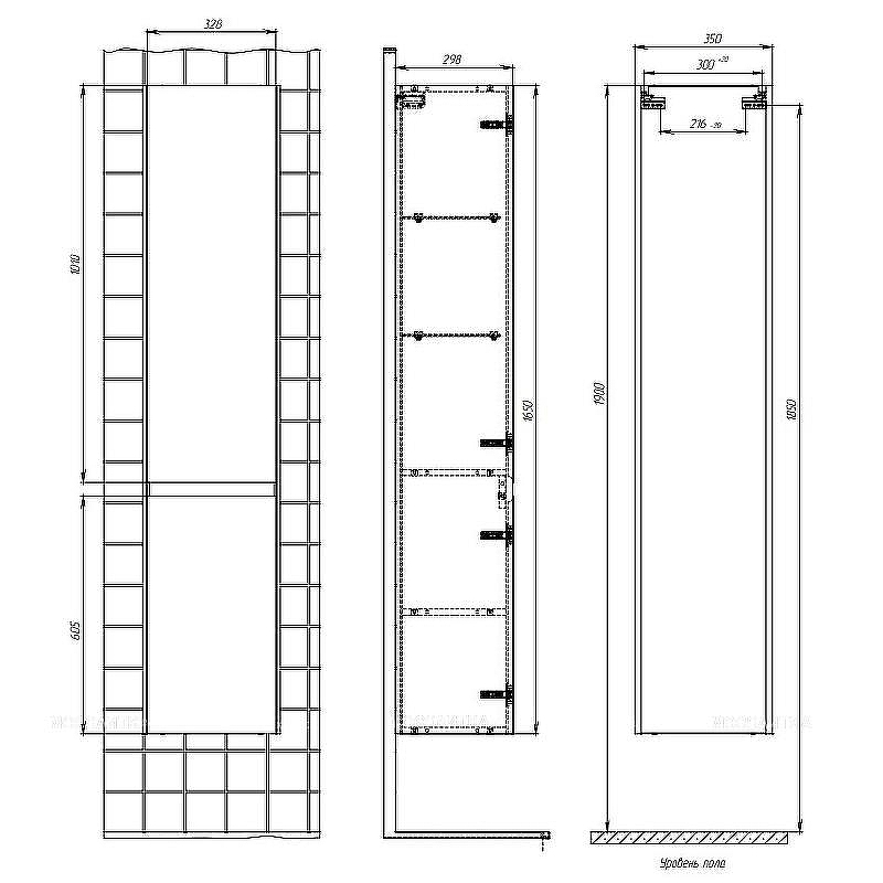 Шкаф пенал Creto Amelia 35 L 14-1036G подвесной Антрацит Белый, купить, цена, заказать, магазин, доставка, скидка, промокод, купить, цена, заказать, магазин, доставка, скидка, промокод
