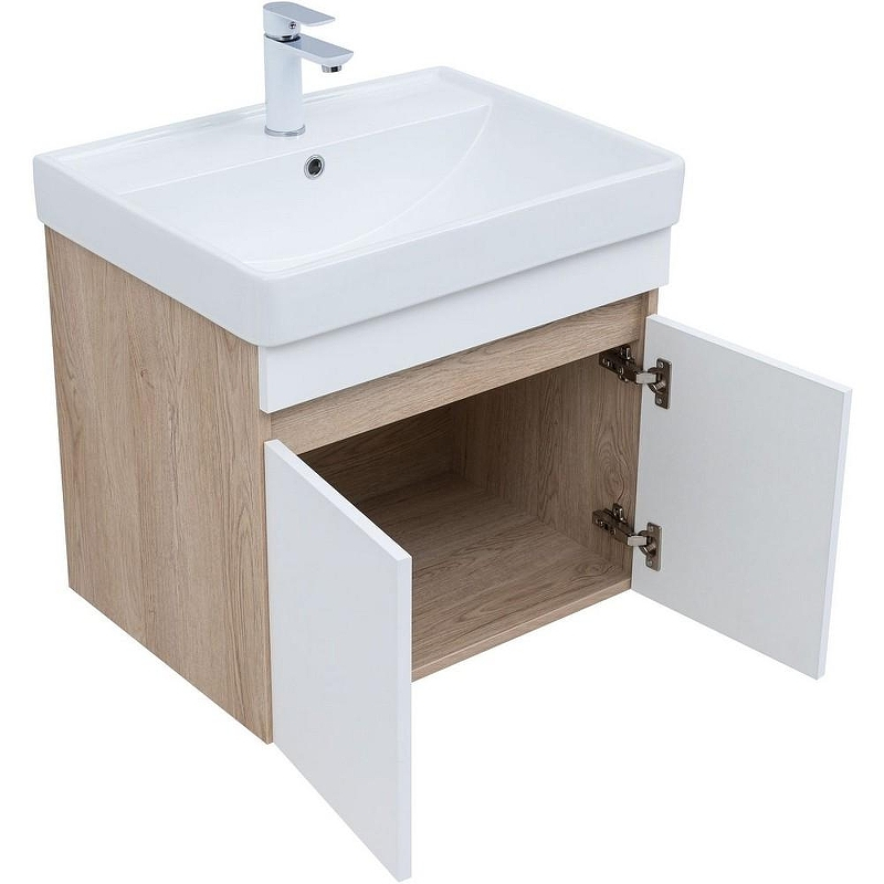 Тумба под раковину Aquanet Оптима 60 344799 подвесная Дуб светлый Белый сатин, купить, цена, заказать, магазин, доставка, скидка, промокод, купить, цена, заказать, магазин, доставка, скидка, промокод