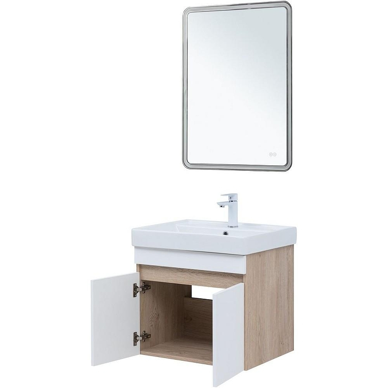 Тумба под раковину Aquanet Оптима 60 344799 подвесная Дуб светлый Белый сатин, купить, цена, заказать, магазин, доставка, скидка, промокод, купить, цена, заказать, магазин, доставка, скидка, промокод