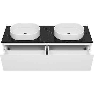 Тумба с раковиной Misty Виста 150 УТ000025084 подвесная Белая матовая Черный мрамор