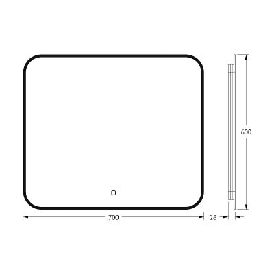 Зеркало Defesto Aura 70х60 DF 2966SH с подсветкой 23W-4500K/Сенсорный выключатель/Нейтральный белый свет/Черная рама