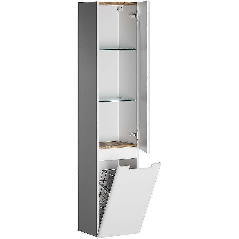 Шкаф пенал Creto Bravo 35 22-BrW35 подвесной с бельевой корзиной Белый глянцевый, купить, цена, заказать, магазин, доставка, скидка, промокод, купить, цена, заказать, магазин, доставка, скидка, промокод