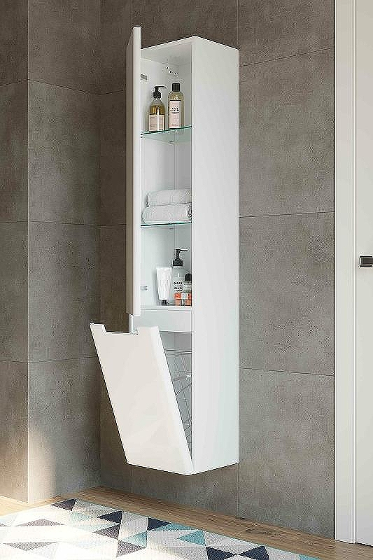 Шкаф пенал Creto Bravo 35 22-BrW35 подвесной с бельевой корзиной Белый глянцевый, купить, цена, заказать, магазин, доставка, скидка, промокод, купить, цена, заказать, магазин, доставка, скидка, промокод