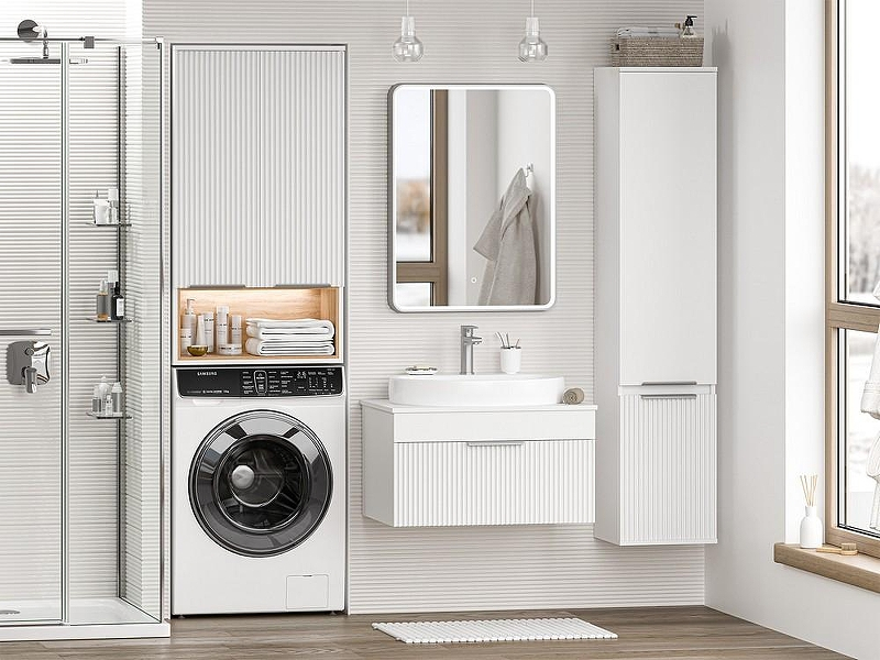 Подвесной шкаф Brevita Enfida 60 ENF-08060-011 над стиральной машиной Белый матовый Дуб Сонома светлый, купить, цена, заказать, магазин, доставка, скидка, промокод, купить, цена, заказать, магазин, доставка, скидка, промокод