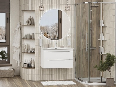 Тумба с раковиной Misty Мираж 80 УТ000025391 подвесная Белая