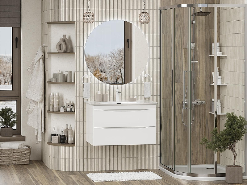 Тумба с раковиной Misty Мираж 80 УТ000025391 подвесная Белая, купить, цена, заказать, магазин, доставка, скидка, промокод, купить, цена, заказать, магазин, доставка, скидка, промокод