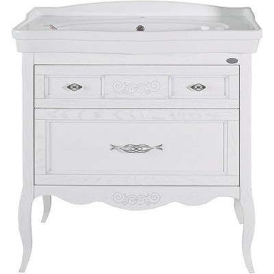 Тумба под раковину ASB-Woodline Модерн 85 11247 Белая с патиной Серебро