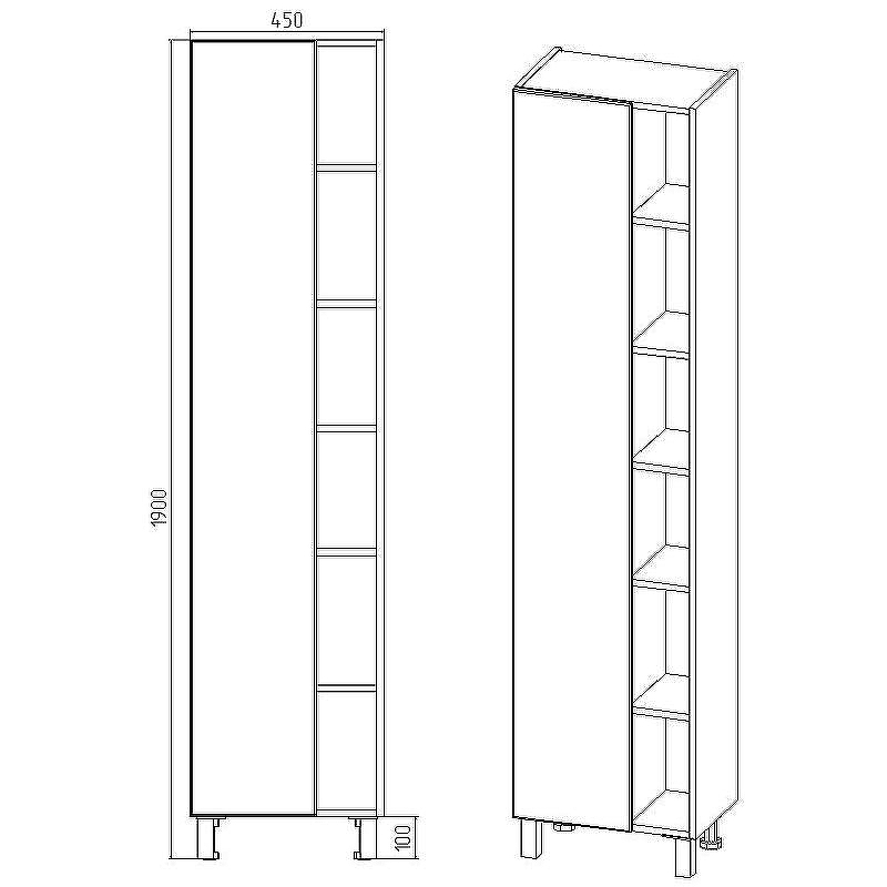 Шкаф пенал VIANT Бостон 45 VBOS450G-PEN Графит матовый Дуб Вотан, купить, цена, заказать, магазин, доставка, скидка, промокод, купить, цена, заказать, магазин, доставка, скидка, промокод