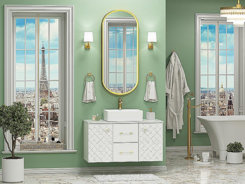 Тумба с раковиной Brevita Shanel 100 УТ000023185 подвесная Белая глянцевая, купить, цена, заказать, магазин, доставка, скидка, промокод, купить, цена, заказать, магазин, доставка, скидка, промокод