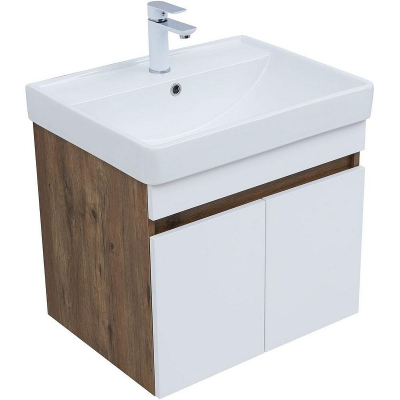 Тумба под раковину Aquanet Оптима 60 344791 подвесная Дуб рустикальный Белый сатин