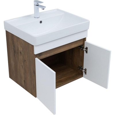Тумба под раковину Aquanet Оптима 60 344791 подвесная Дуб рустикальный Белый сатин