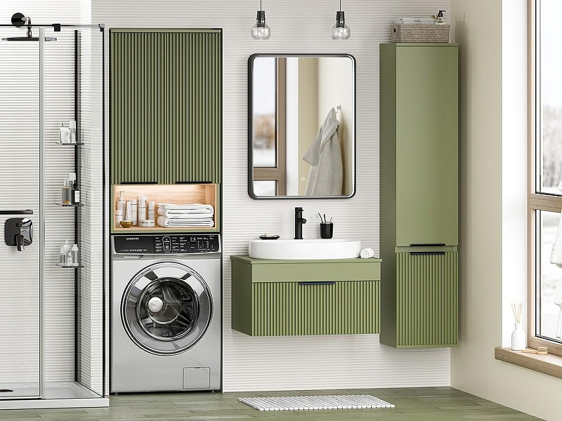 Подвесной шкаф Brevita Enfida 60 ENF-08060-081 над стиральной машиной Зеленый матовый Дуб Сонома светлый, купить, цена, заказать, магазин, доставка, скидка, промокод, купить, цена, заказать, магазин, доставка, скидка, промокод