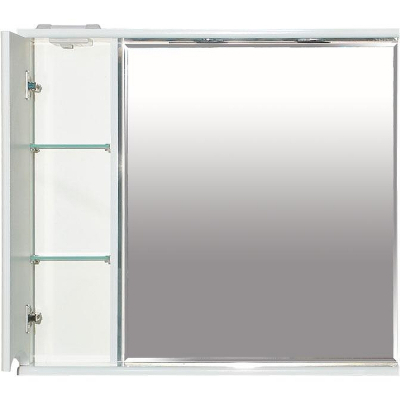 Зеркало со шкафом Misty Элвис 85 L П-Элв-01085-011Л с подсветкой Белое глянцевое