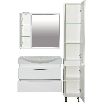 Зеркало со шкафом Misty Элвис 85 L П-Элв-01085-011Л с подсветкой Белое глянцевое