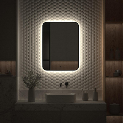 Зеркало Defesto Aura 60х80 DF 2967R с подсветкой 25W-4500K/ИК - выключатель/Нейтральный белый свет/Черная рама