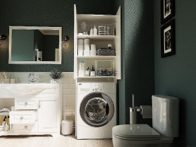 Шкаф пенал 1MarKa Wall Classic 67 У79534 над стиральной машиной Белый глянцевый