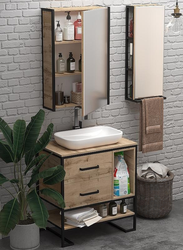 Зеркальный шкаф 1MarKa Grunge Loft 60П Ц0000007992 Дуб вотан, купить, цена, заказать, магазин, доставка, скидка, промокод, купить, цена, заказать, магазин, доставка, скидка, промокод