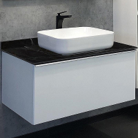 Тумба с раковиной Comforty Милан 90 00-00014008 подвесная Белая гляцевая Калакатта Блэк, купить, цена, заказать, магазин, доставка, скидка, промокод, купить, цена, заказать, магазин, доставка, скидка, промокод