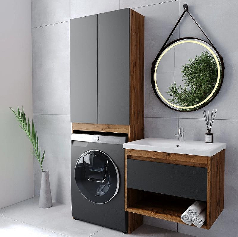 Шкаф пенал VIANT Бостон 65 VBOS645G-SHSM над стиральной машиной Графит матовый Дуб Вотан, купить, цена, заказать, магазин, доставка, скидка, промокод, купить, цена, заказать, магазин, доставка, скидка, промокод