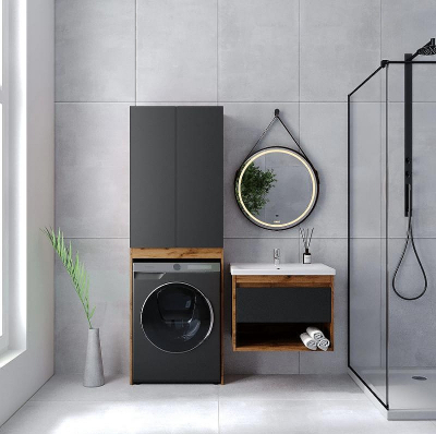 Шкаф пенал VIANT Бостон 65 VBOS645G-SHSM над стиральной машиной Графит матовый Дуб Вотан