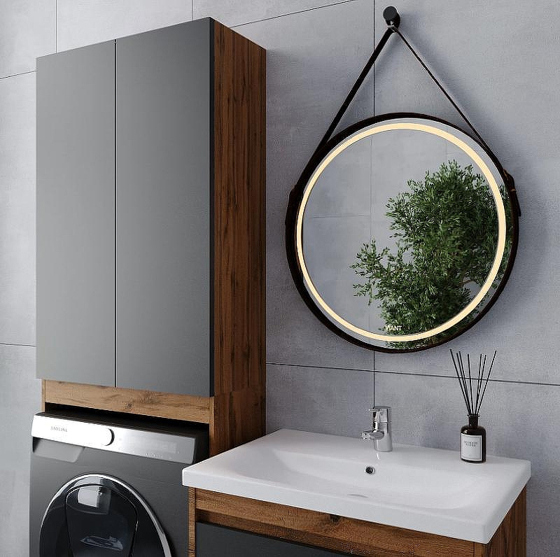 Шкаф пенал VIANT Бостон 65 VBOS645G-SHSM над стиральной машиной Графит матовый Дуб Вотан, купить, цена, заказать, магазин, доставка, скидка, промокод, купить, цена, заказать, магазин, доставка, скидка, промокод