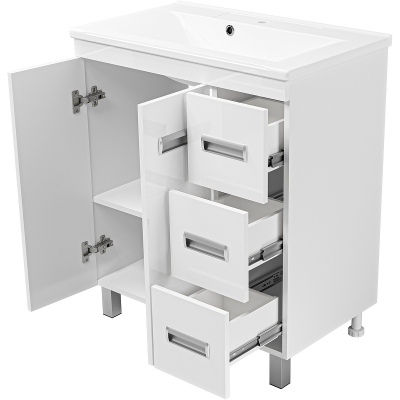 Тумба с раковиной Misty Селена 75 СО000001651 Белая глянцевая