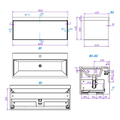 Тумба под раковину La Fenice Simpla 100 FNC-01-SIM-BG-100 подвесная Синяя матовая