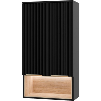 Подвесной шкаф Brevita Enfida 60 ENF-08060-021 над стиральной машиной Черный матовый Дуб Сонома светлый