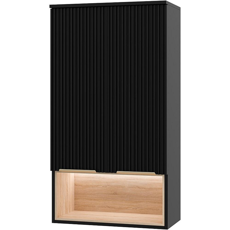 Подвесной шкаф Brevita Enfida 60 ENF-08060-021 над стиральной машиной Черный матовый Дуб Сонома светлый, купить, цена, заказать, магазин, доставка, скидка, промокод, купить, цена, заказать, магазин, доставка, скидка, промокод