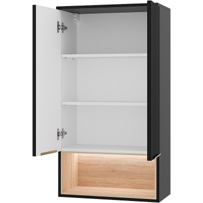 Подвесной шкаф Brevita Enfida 60 ENF-08060-021 над стиральной машиной Черный матовый Дуб Сонома светлый