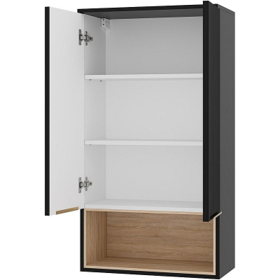 Подвесной шкаф Brevita Enfida 60 ENF-08060-021 над стиральной машиной Черный матовый Дуб Сонома светлый