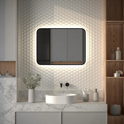 Зеркало Defesto Aura 80х60 DF 2967RH с подсветкой 25W-4500K/ИК - выключатель/Нейтральный белый свет/Черная рама