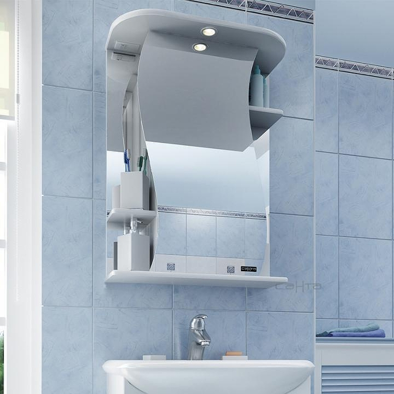 Зеркальный шкаф СанТа Лира 55 с подсветкой Белый, купить, цена, заказать, магазин, доставка, скидка, промокод, купить, цена, заказать, магазин, доставка, скидка, промокод