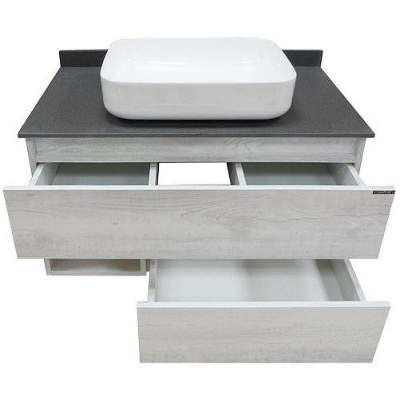 Тумба с раковиной Comforty Прага 90 00-00014424 подвесная Дуб белый Белая глянцевая Графит