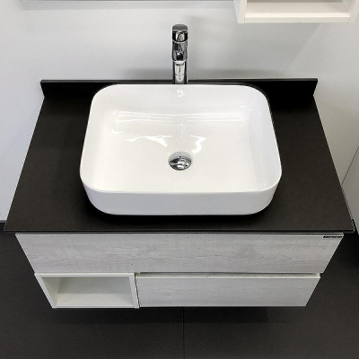 Тумба с раковиной Comforty Прага 90 00-00014424 подвесная Дуб белый Белая глянцевая Графит